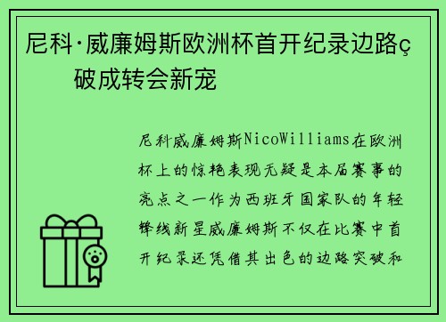 尼科·威廉姆斯欧洲杯首开纪录边路爆破成转会新宠